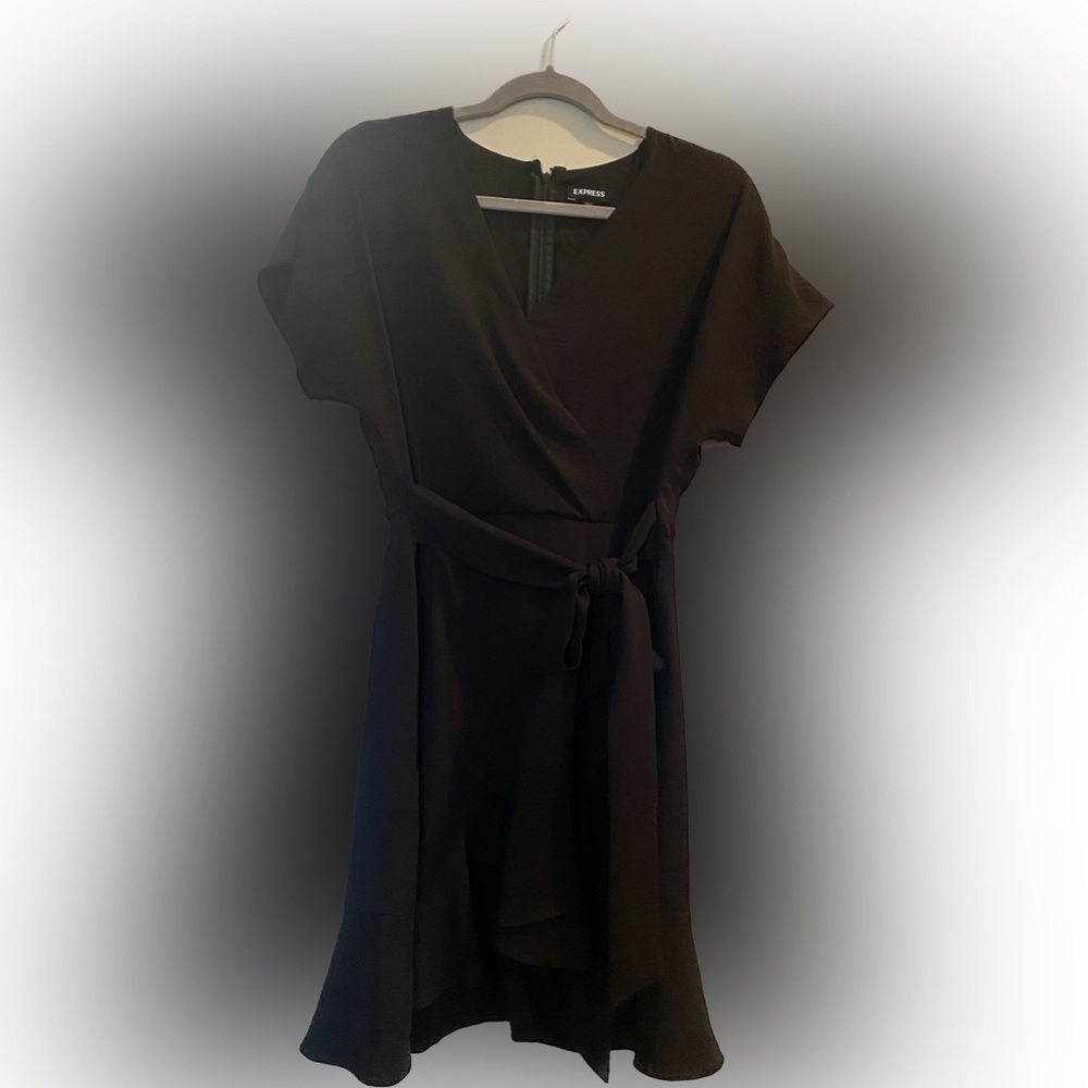 Express Little Black Dress Faux Wrap Dress Ruffle Bow Small NWOT